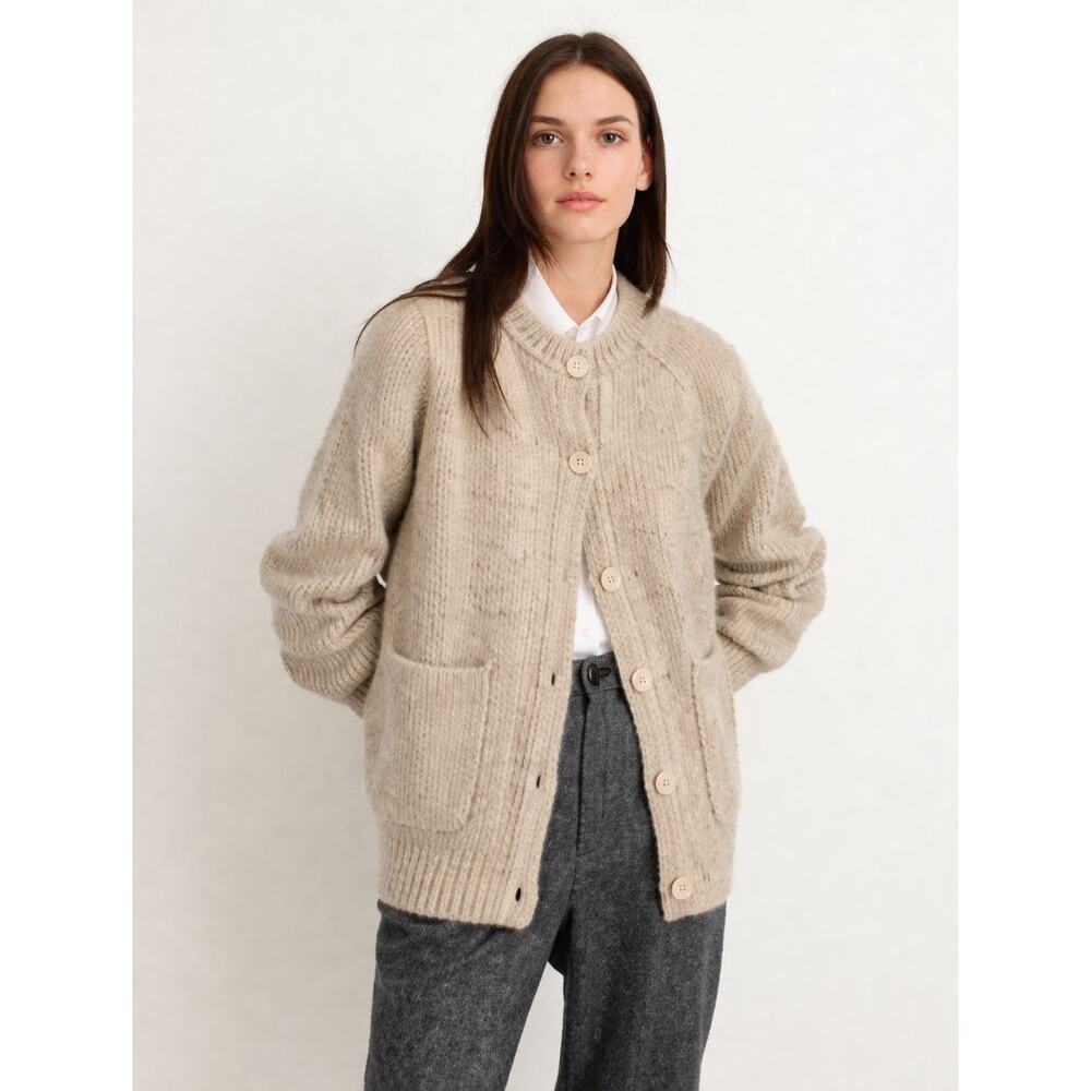 Alex Mill Chunky Donegal Knit Mirielle Cardigan Sweater Oatmeal Medium Wool